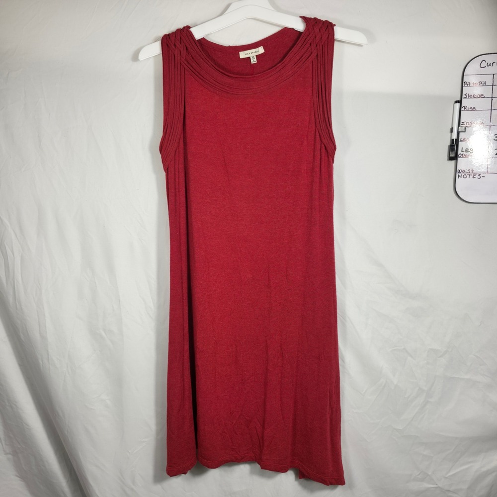 Max Studio Dress Womens XS Red Excellent Sleeveless Pleated Braided 6905H52